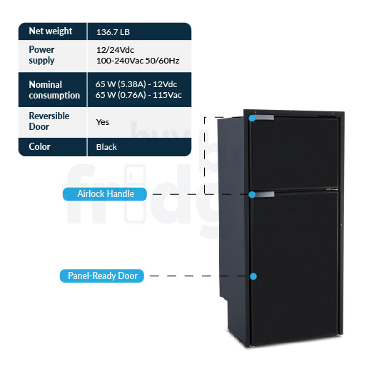 DP2600IBD4-F-3 - Vitrifrigo Front-Loading, Double Door Black Refrigerator w/Freezer Flush Flange (Internal Cooling Unit) UL