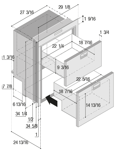 DW210IXN4-EX-1 - Vitrifrigo Stainless Steel Double Drawer Freezer, Adjustable Flange (Internal Cooling Unit) OCX2 Model