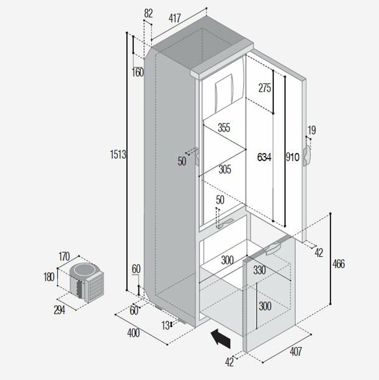 Vitrifrigo SLIM150RSD4-EQ Front-Loading, Grey Refrigerators (external cooling unit)